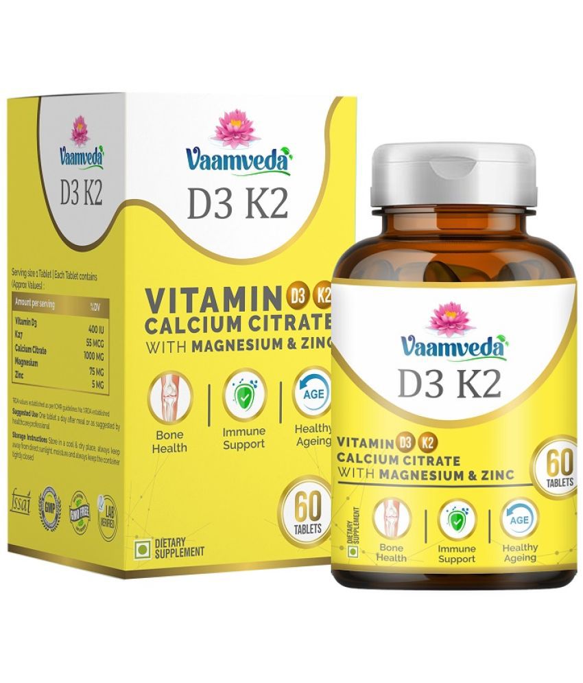 Vaamveda Vitamin D3 K2 Calcium Supplements Tablets for Joint Pain Relief Magnesium Zinc 60 no.s Multivitamins Tablets