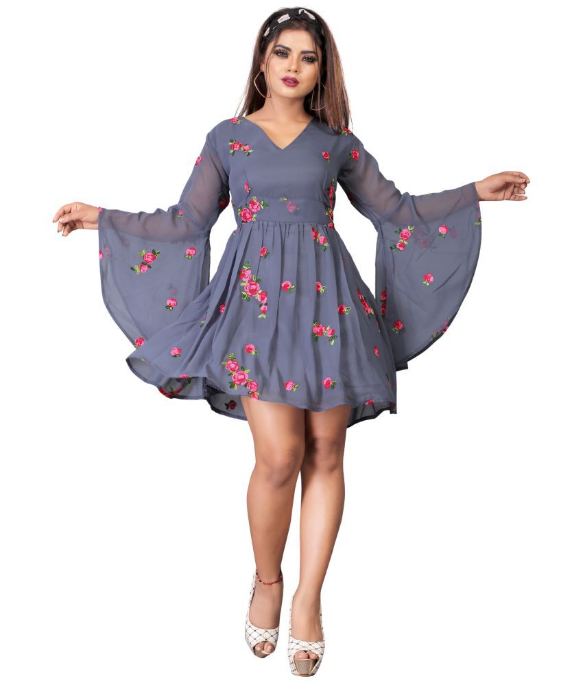     			Aika Georgette Grey Fit And Flare Dress - Single