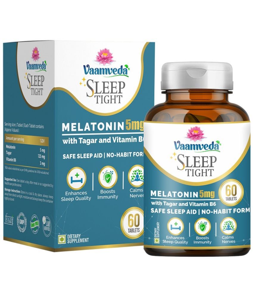 Vaamveda Melatonin Sleeping Tablets Deep Good Sleep Aid Capsules Supplements 60 no.s Multivitamins Tablets