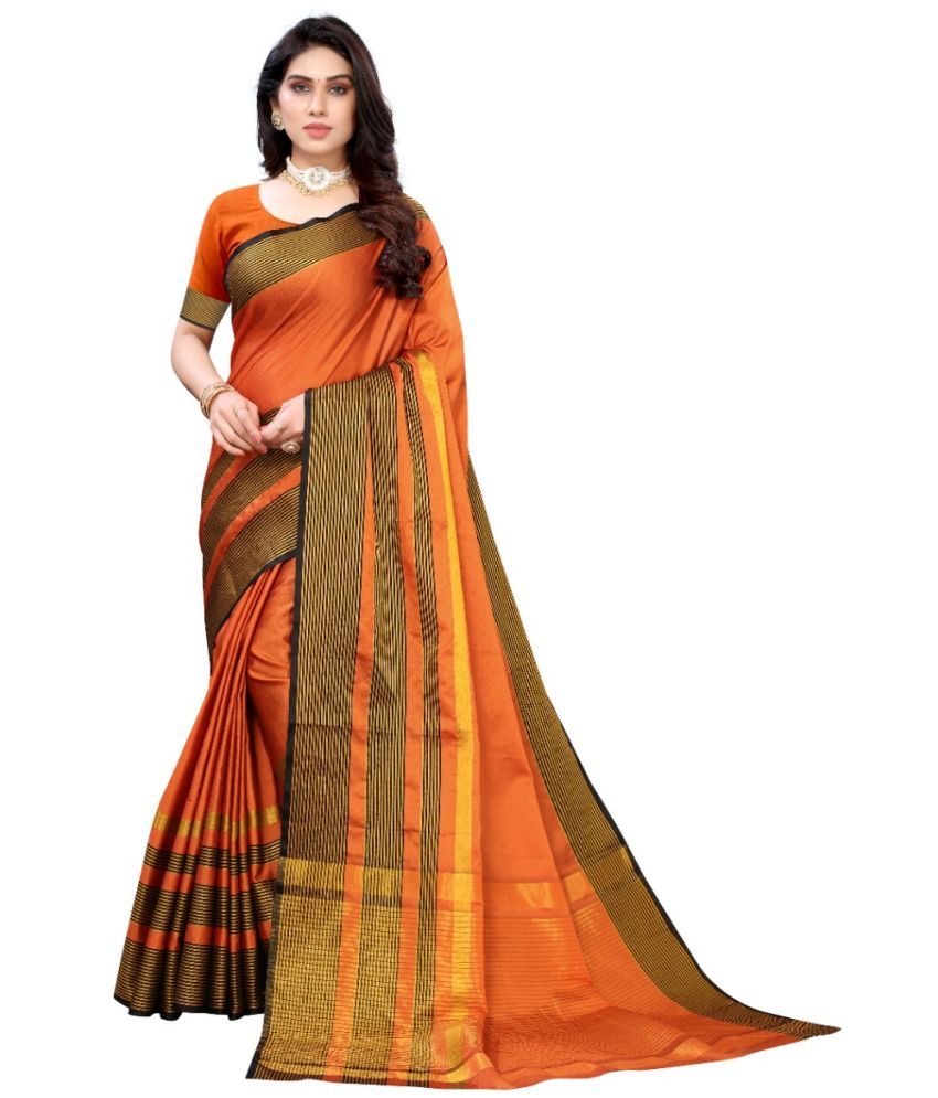     			SMART NJ Orange Cotton Saree -