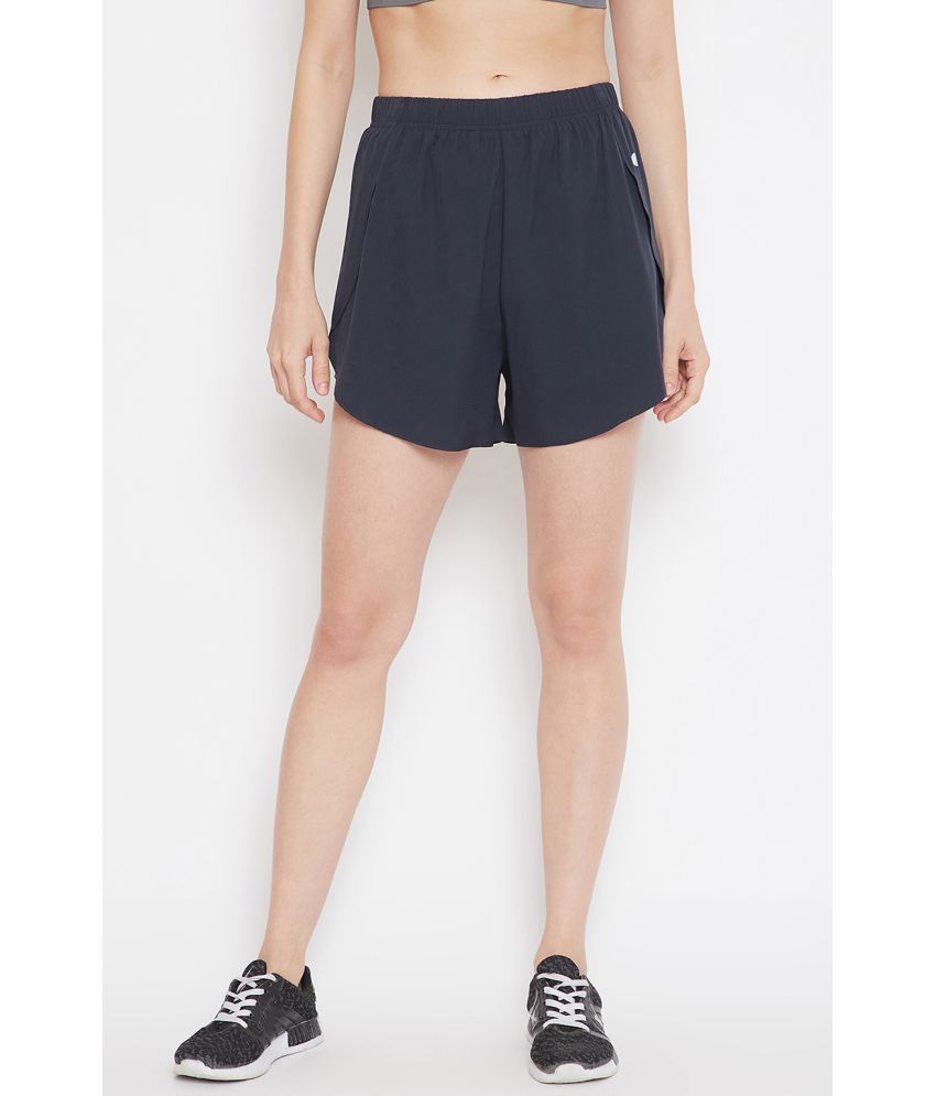     			Clovia Blue Polyester Solid Shorts - Single