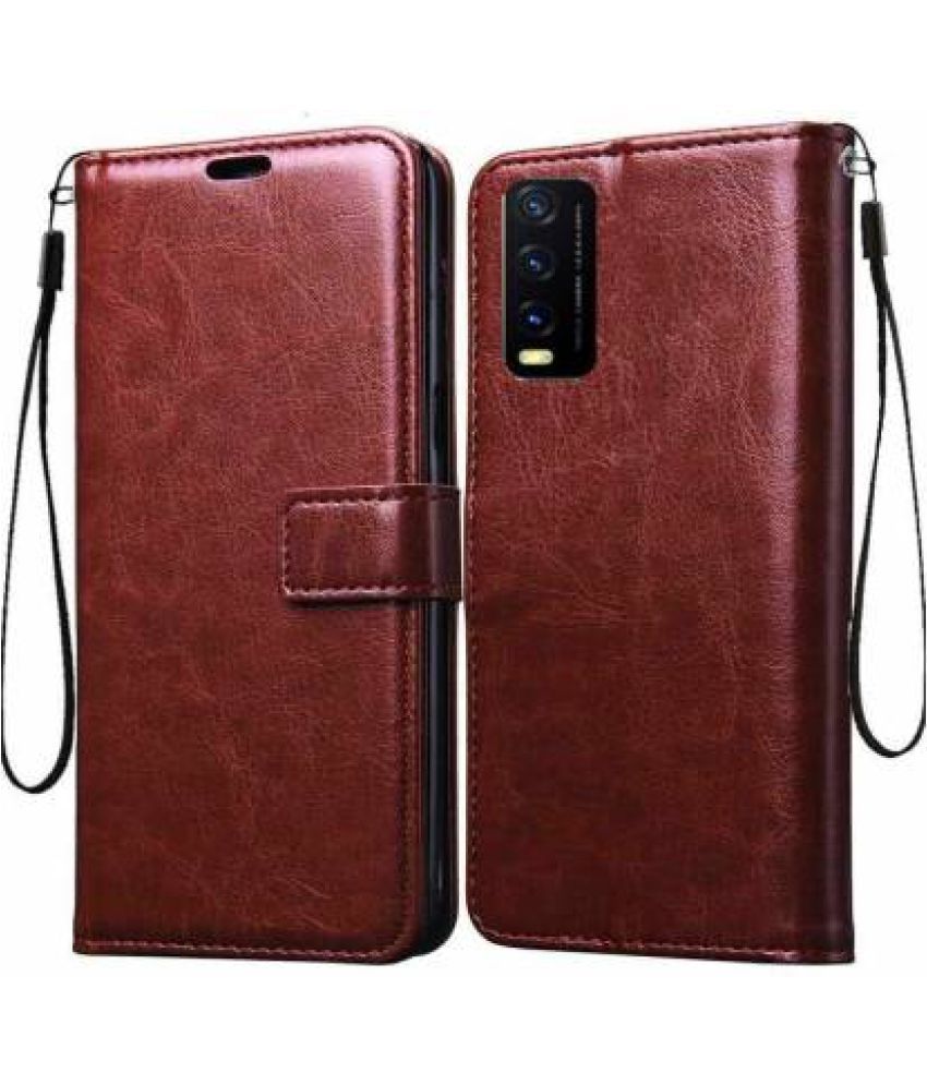     			NBOX Brown Flip Cover For Vivo Y12s Viewing Stand and pocket