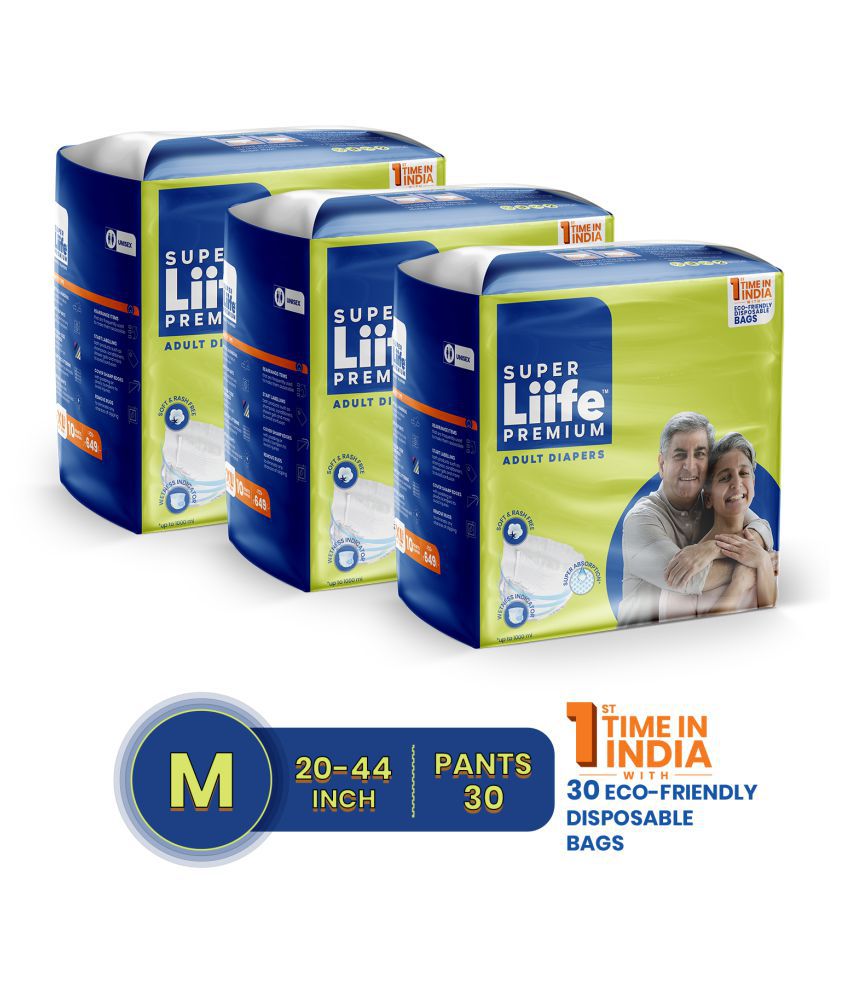 Super Liife Rash Free Adult Diaper Pants Medium Size - 30 Pcs (Pack of 3)