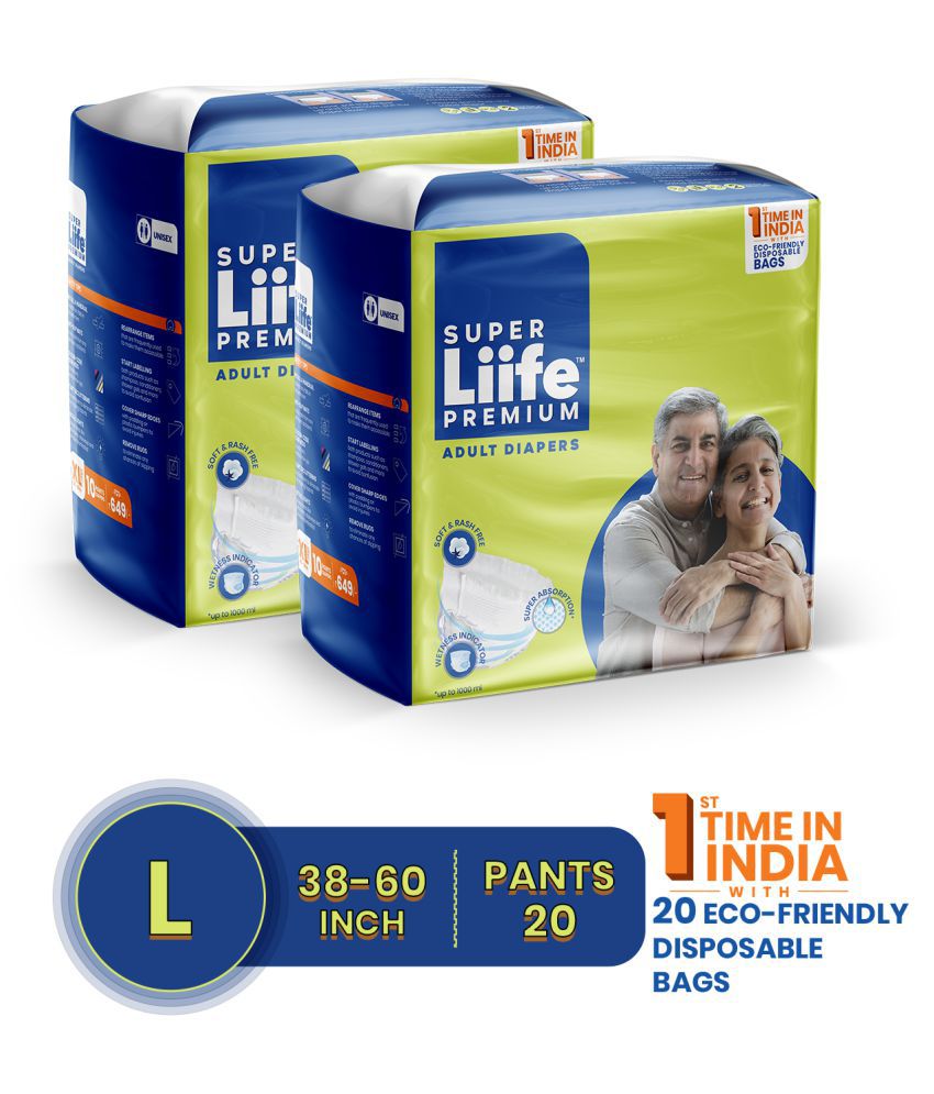 Super Liife Rash Free Adult Diaper Pants Large Size - 20 Pcs (Pack of 2)