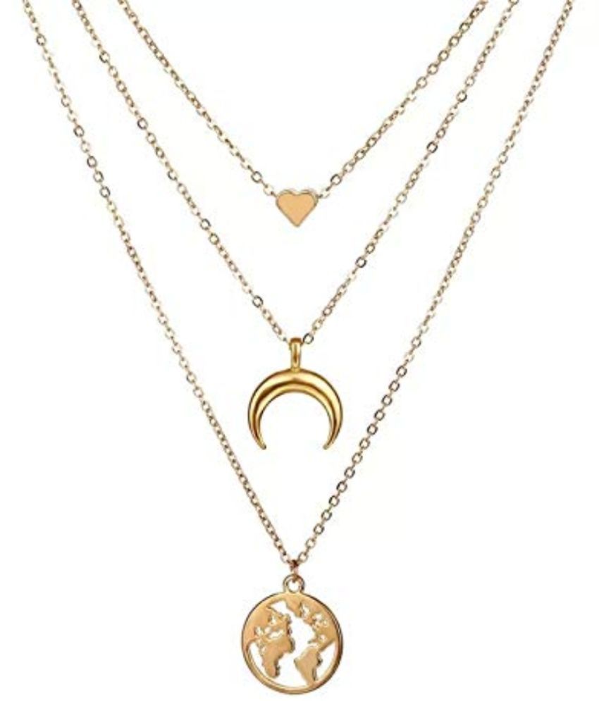     			YouBella Multi Layer Heart Moon Map Gold Plated Necklace for Girls/Women