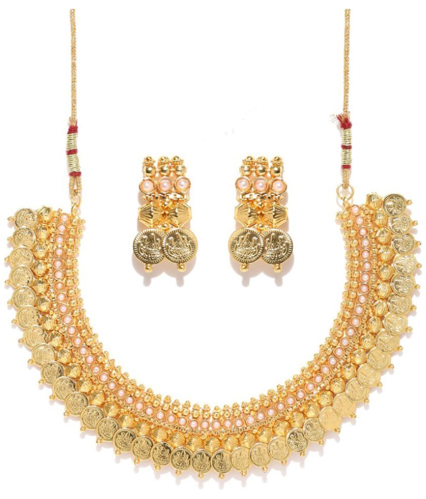     			YouBella Red Traditional Temple coin Necklace Set / Jewellery Set with Earrings for Women (Style 2)