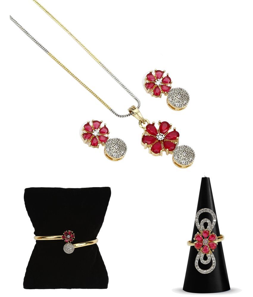     			YouBella Jewellery Set for Women Combo of Necklace Set with Earrings, Bracelet and Ring for Girls and Women (Red)