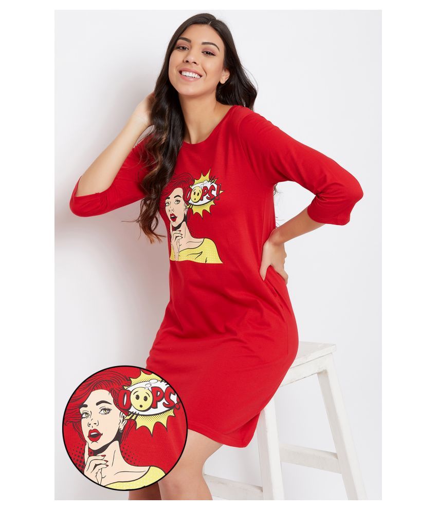     			Clovia Cotton Night Dress - Red