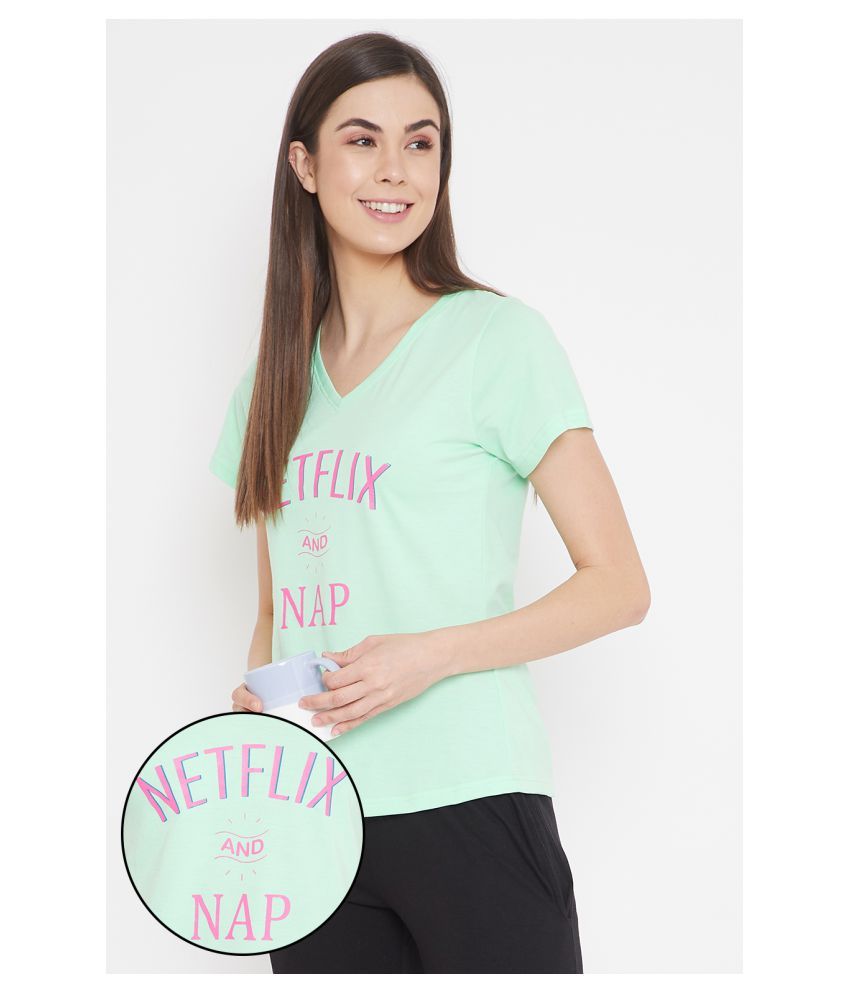     			Clovia Cotton Night T-Shirt - Green Single