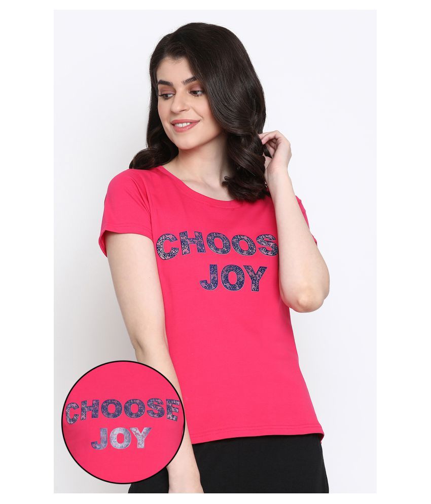     			Clovia Cotton Night T-Shirt - Pink Single