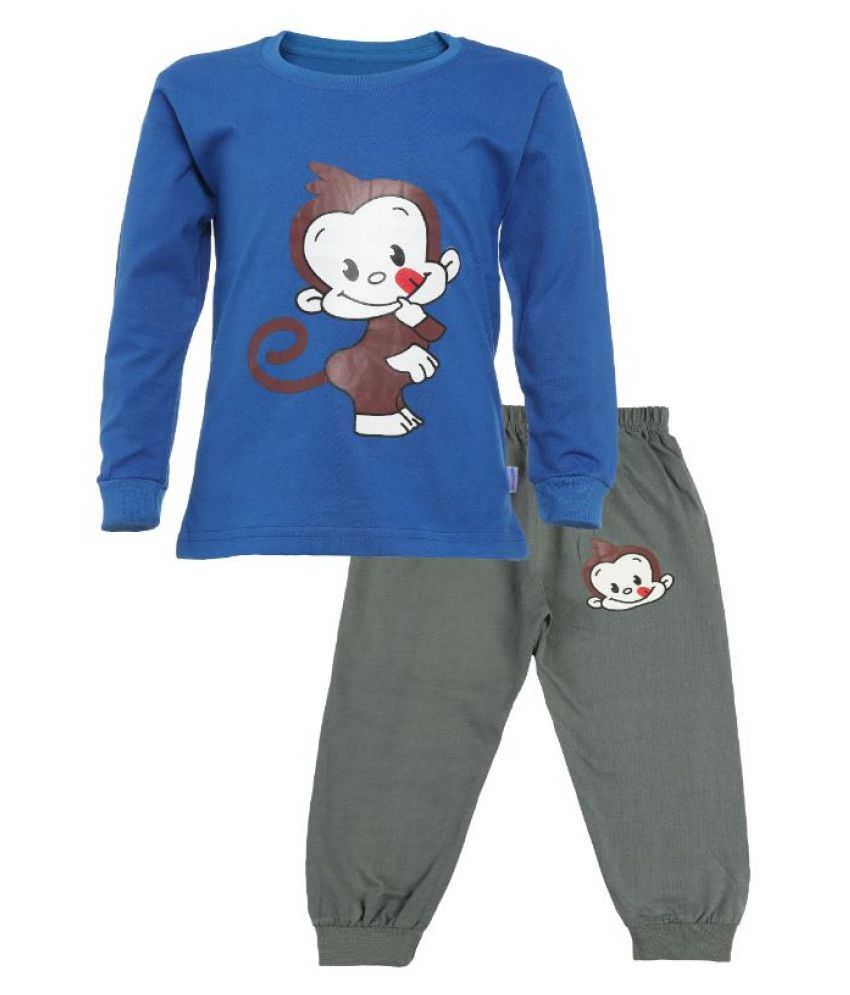     			CATCUB Boy's & Girl's Cotton Printed Clothing Set(Blue)