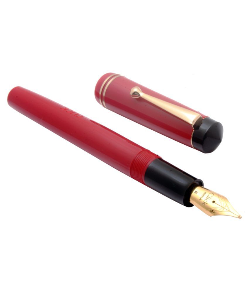     			Srpc Click Aristocat Acrylic Red Fountain Pen With Broad Nib 3in1 Ink Filling System Golden Trims