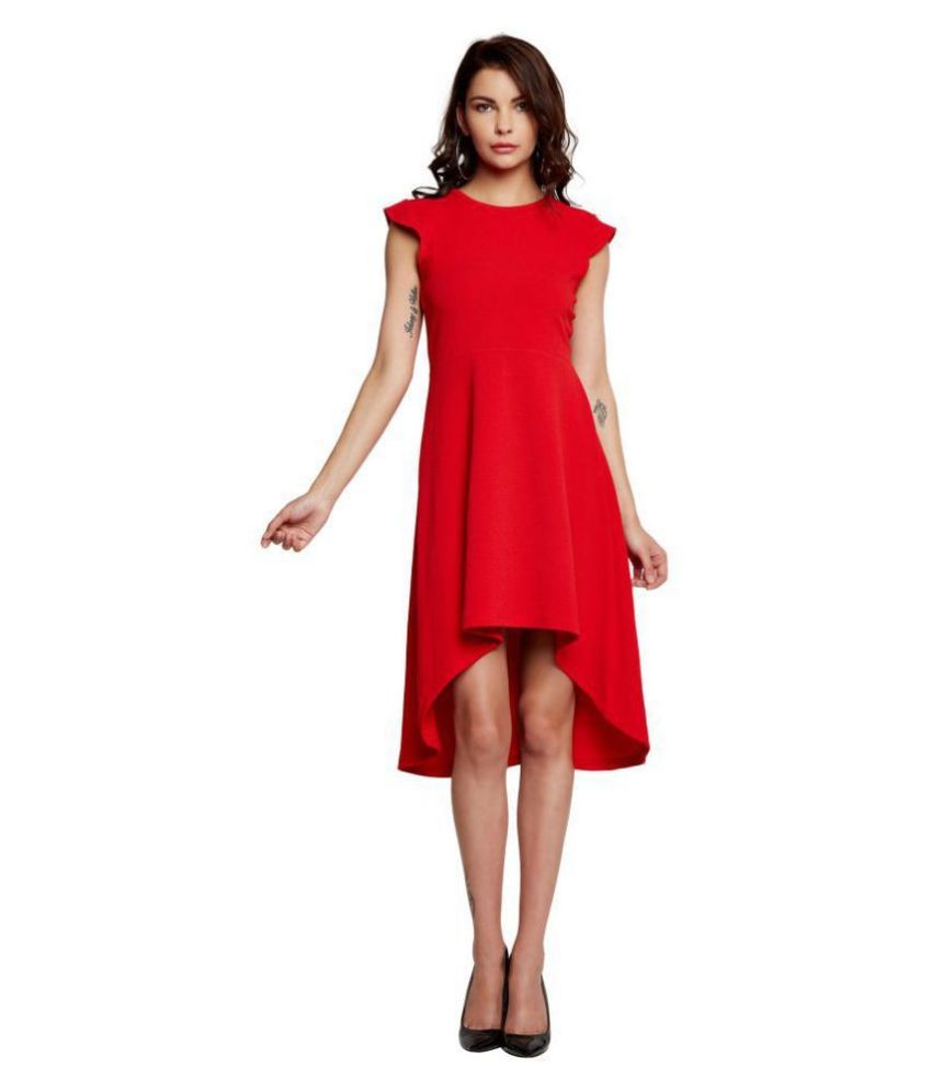     			Addyvero Cotton Lycra Red Asymmetric dress - Single