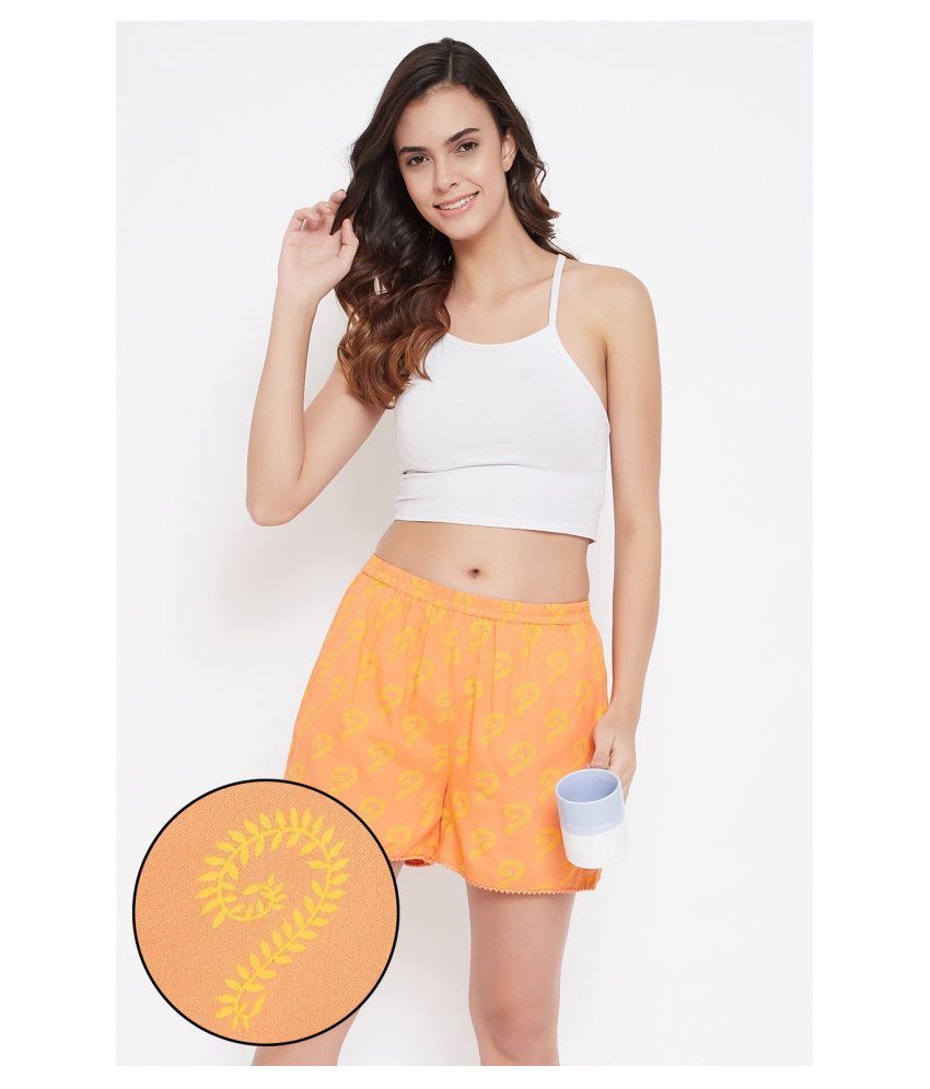     			Clovia Cotton Night Shorts - Orange Single