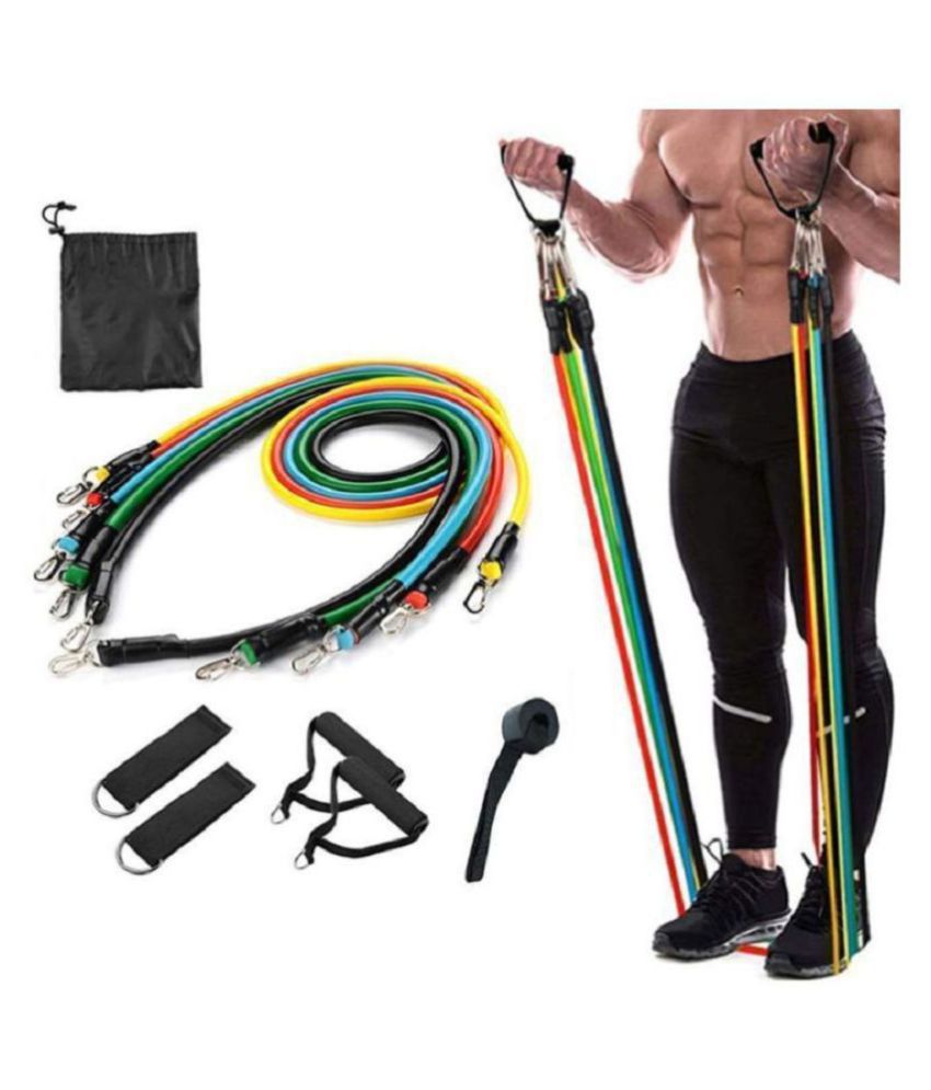     			Resistance Band set of 11 pcs include Door Anchor, Ankle Straps, Handles, Stackable Exercise Band for Resistance training, Home Workout