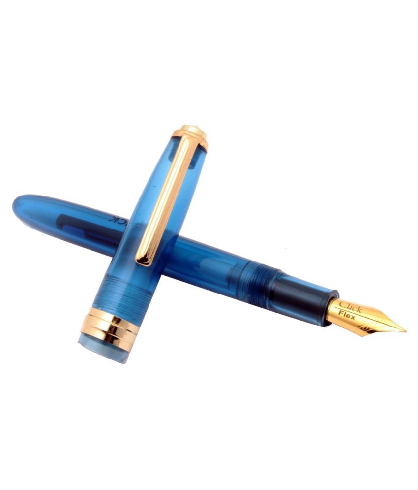     			Srpc Click Falcon Demonstrator Fountain Pen Flex Nib With Golden Trims New Sky Blue