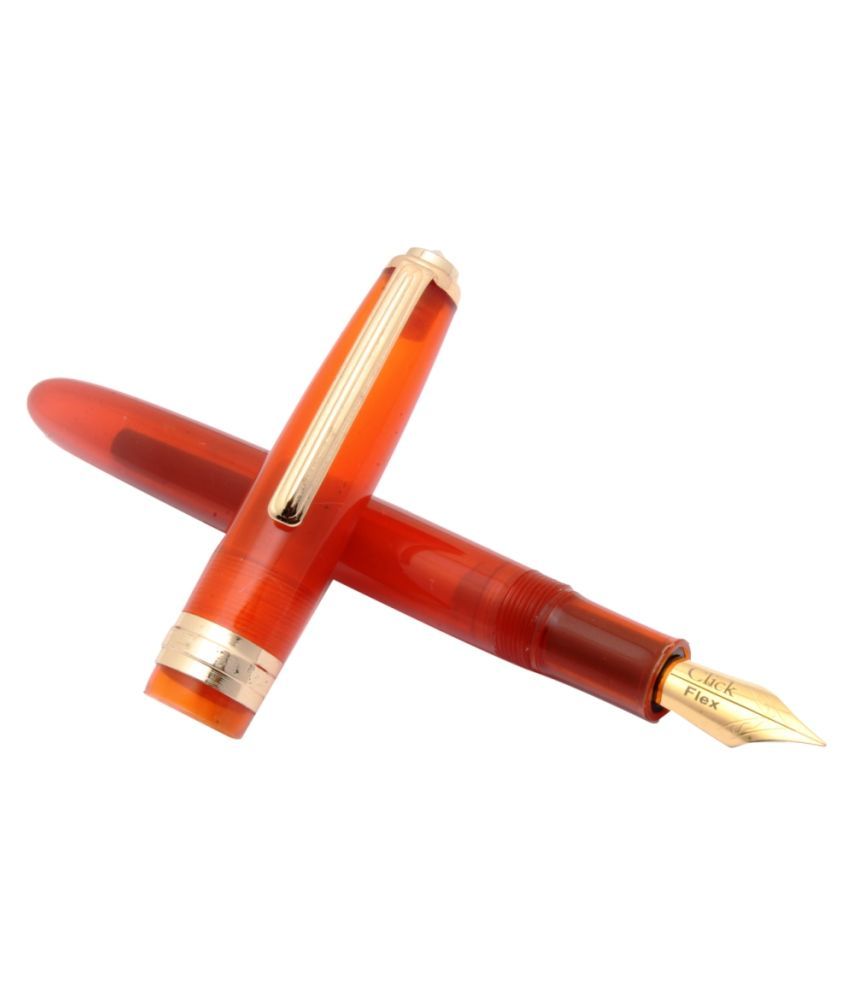     			Srpc Click Falcon Demonstrator Fountain Pen Flex Nib With Golden Trims - Orange