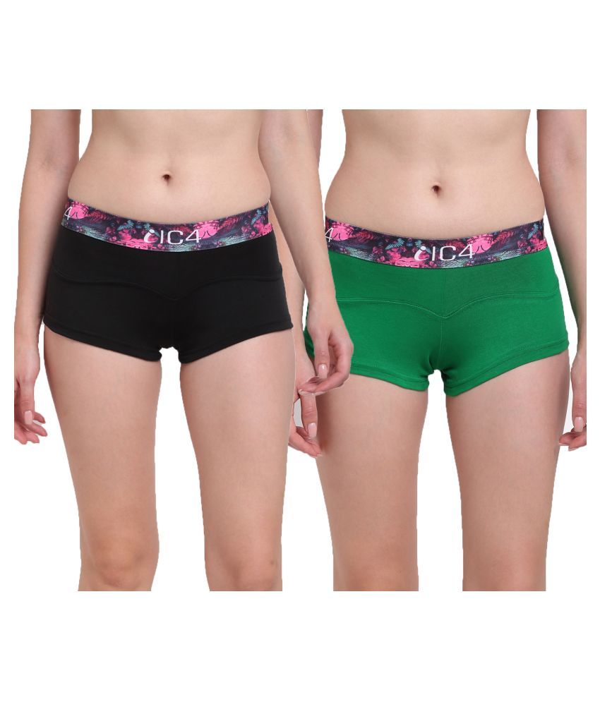     			IC4 Pack of 2 Cotton Lycra Women's Boy Shorts ( Multi Color )