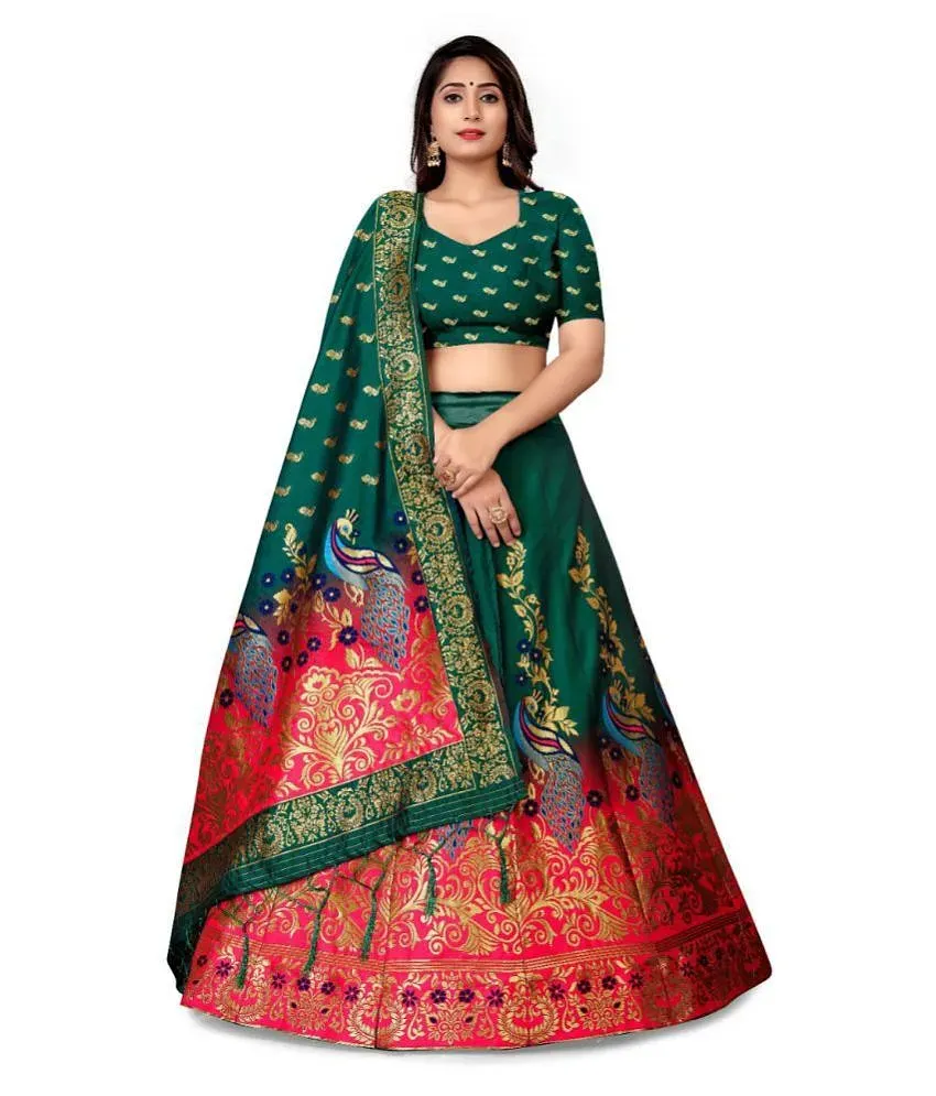 72% OFF on Manvaa Green And Red Embroidered Net Lehenga on Snapdeal |  PaisaWapas.com