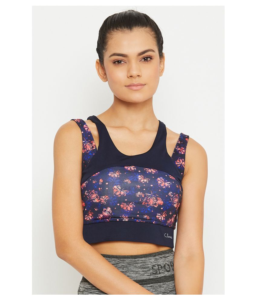     			Clovia Blue Polyester Geometrical Sports Bra - Single