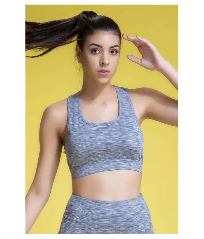     			Clovia Grey Cotton Blend Geometrical Sports Bra - Single