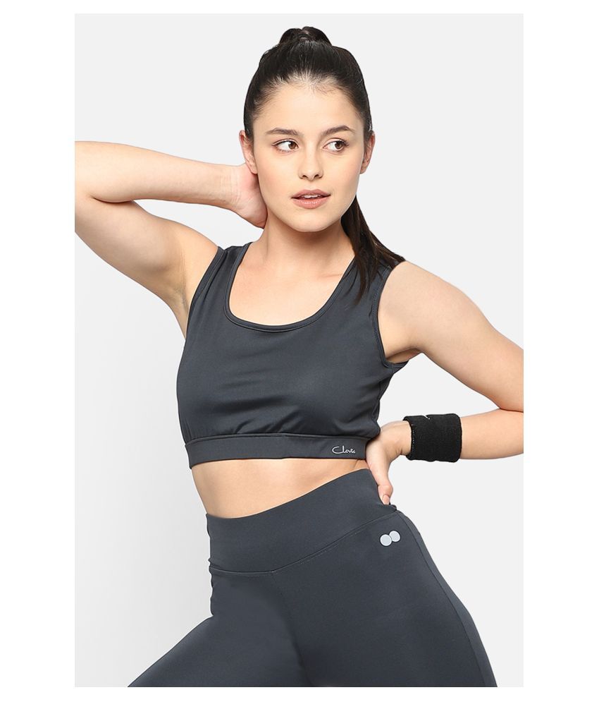     			Clovia Grey Polyester Solid Sports Bra - Single