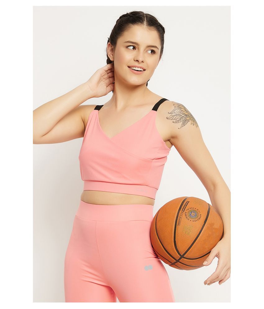     			Clovia Pink Cotton Blend Solid Sports Bra - Single