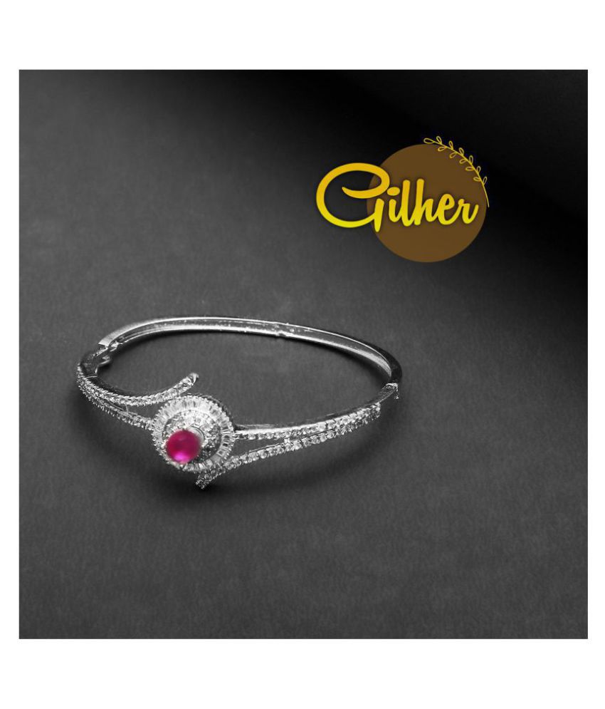     			Gilher Fancy American Diamond Pink Ruby Stone Bracelet With Side Open Lock For Women And Girls