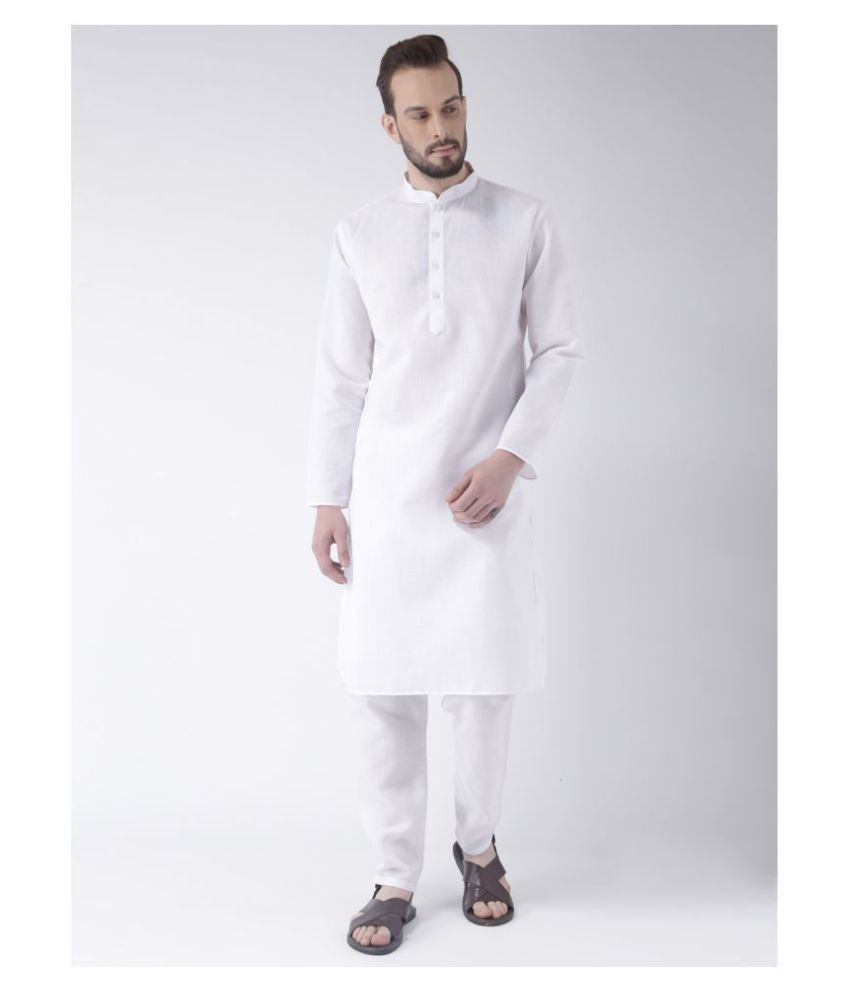     			Hangup White Cotton Kurta Pyjama Set