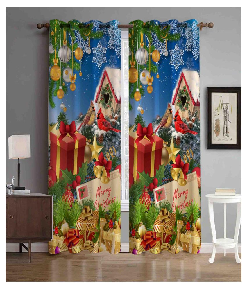     			Koli collections Set of 2 Door Semi-Transparent Eyelet Polyester Green Curtains ( 213 x 121 cm )