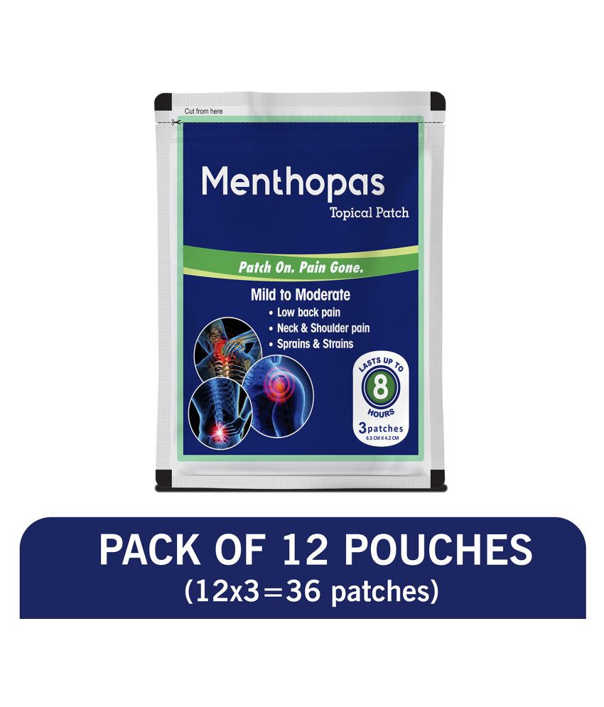     			Menthopas Muscle and Joint Pain Relief Patches Knee Back Shoulder Elbow Heel Menstrual Periods 36 Patches Pack of 12