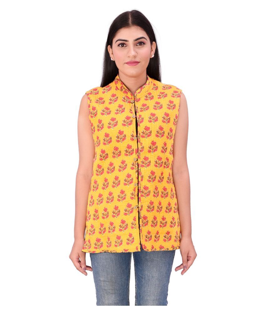     			Raj Cotton Yellow Ethnic Jacket