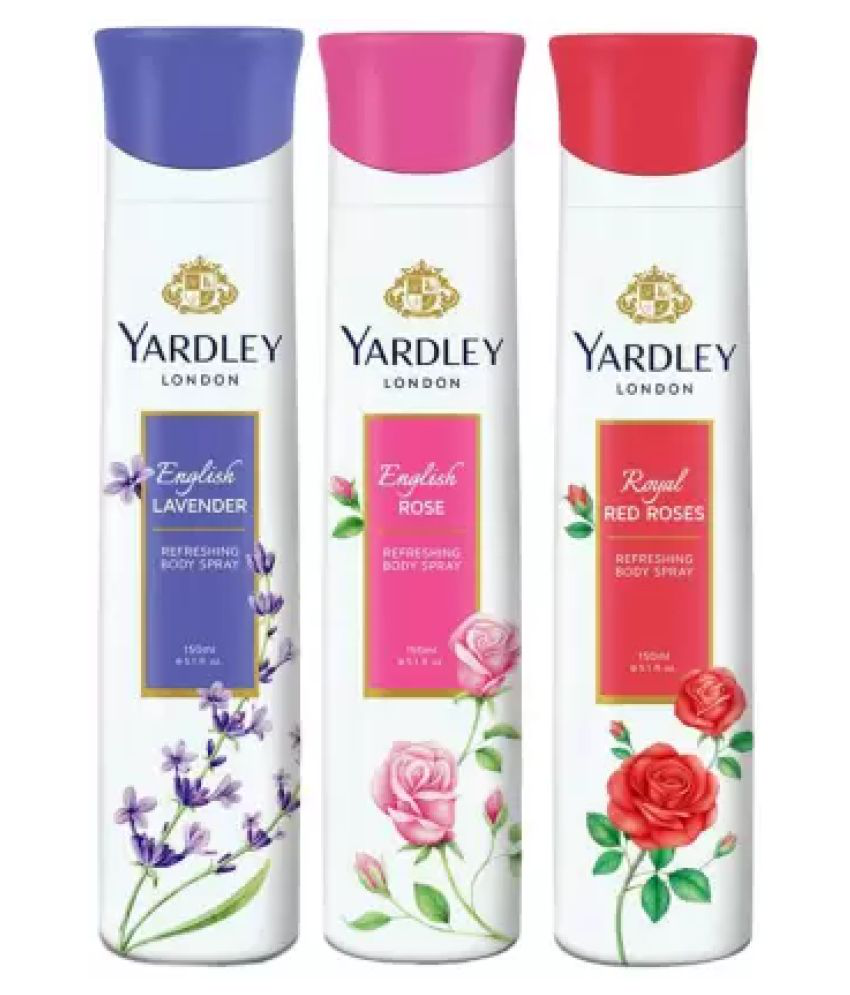     			Yardley London English Lavender+English Rose+Red Roses Deodorant Spray - For Women (450 ml, Pack of 3)