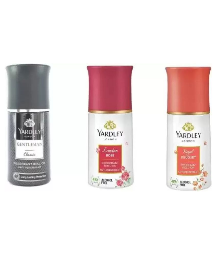     			Yardley London Orignal,Royal Bouquet,London Rose Deodorant Roll-on Deodorant Roll-on - For Men & Women  (150 ml each, Pack of 3)