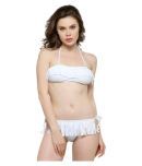 N-Gal Polyester White Two Piece Swimsuit with Skirt - Single