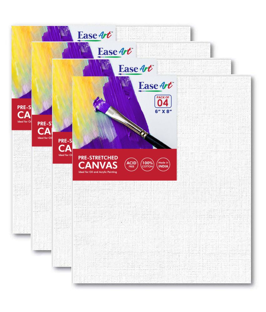 EaseArt Primed Cotton Pre Stretched Canvas with Wooden Frame (White, 6 x 8 Inch (Pack of 4))
