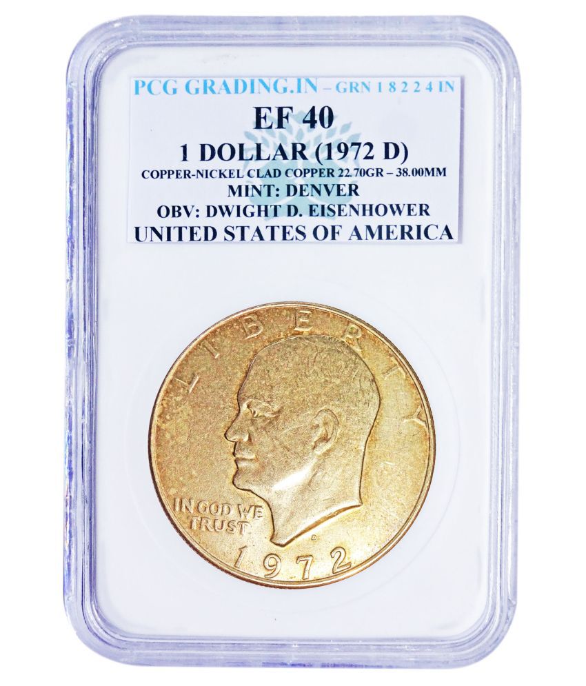     			(PCG GRADED) 1 DOLLAR (1972 D) MINT : DENVER OBV : DWIGHT D. EISENHOWER UNITED STATES OF AMERICA 100% ORIGINAL PCG GRADED COPPER COIN