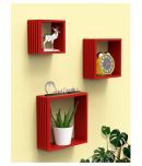 Home Sparkle Louvers Design Wall Mounted Floating Shelves | 3 Set Decorative Cube Shelves Rack | Ideal for Decoration in Living Room, Bedroom & Wall Floating Bookshelf (Red)