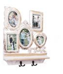 Home Sparkle Wall Shelf W/Photoframe & Hooks Engineered Wood (Golden White) (45 x11.5 x50)