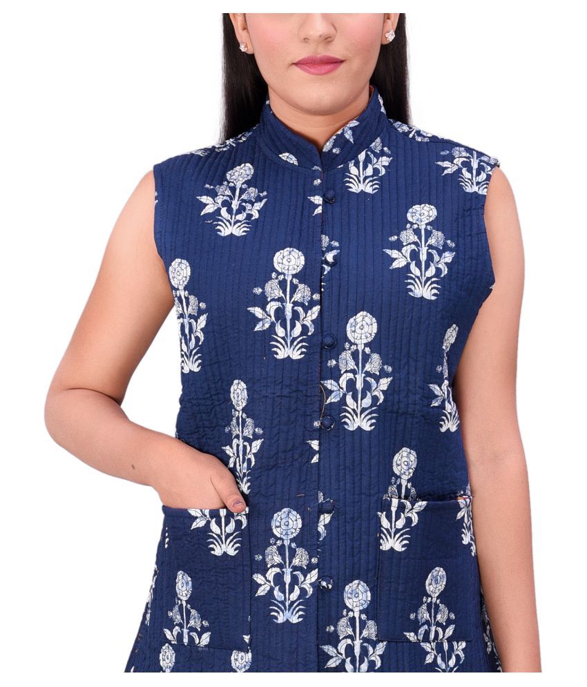 Buy Apratim Cotton Blue Ethnic Jacket 