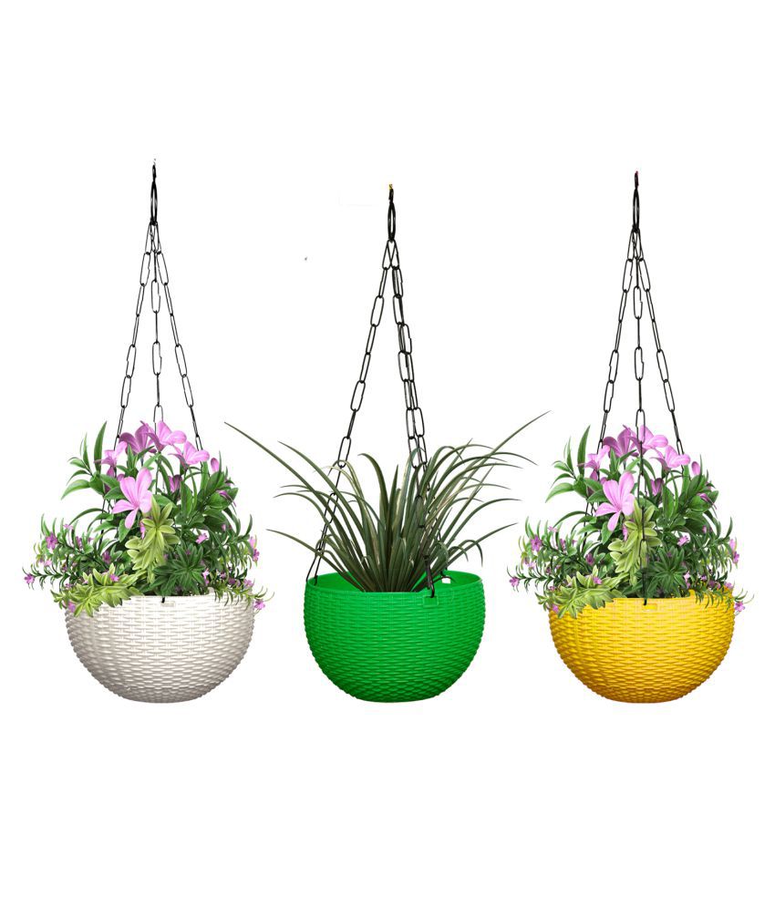 Homspurts Plastic Hanging Pot ( Diameter 8.5 Inch,  Height 5.5 Inch,  Chain Length 13 inch - 3 Pieces(Big , Assorted Colours)
