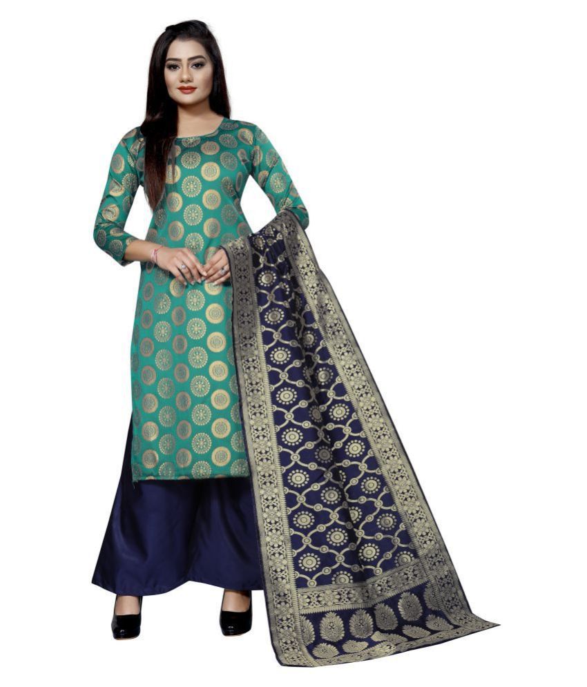 SATYAM WEAVES Green Brocade Unstitched Dress Material - Single