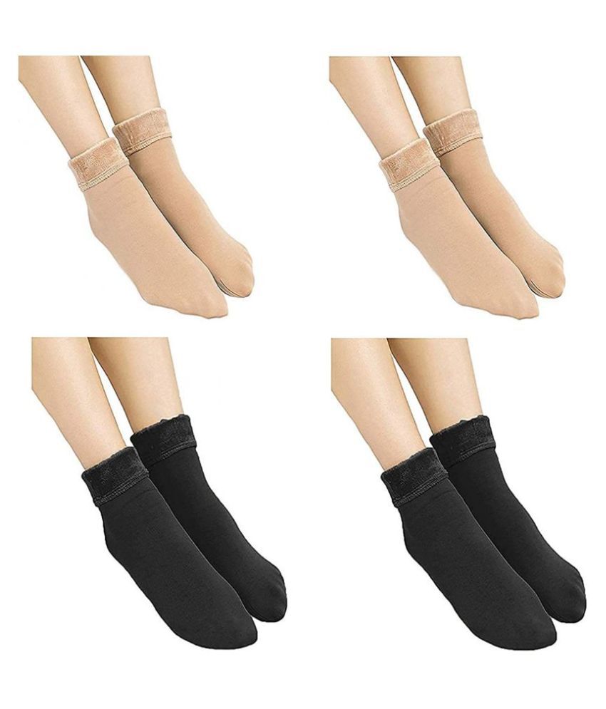     			Total Health Unisex Multicolor Fur Combo Ankle Length Winter Socks ( Pack Of 4 )