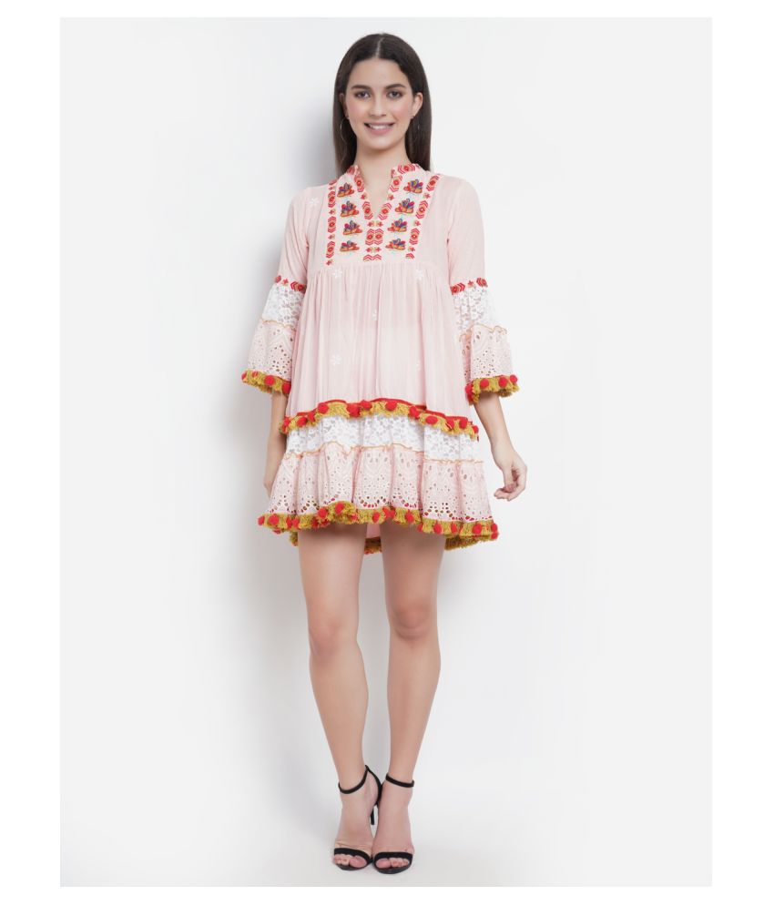     			9 Impression Cotton Pink A- line Dress -