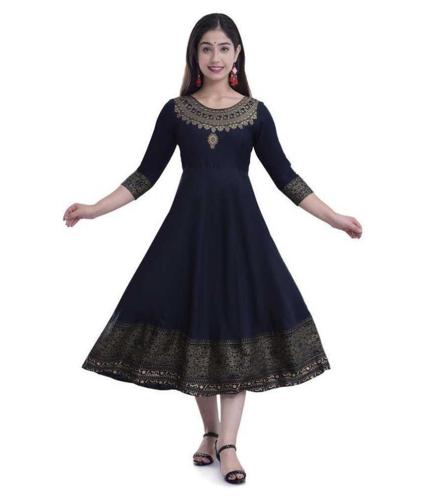     			SIPET - Blue Rayon Women's Flared Kurti