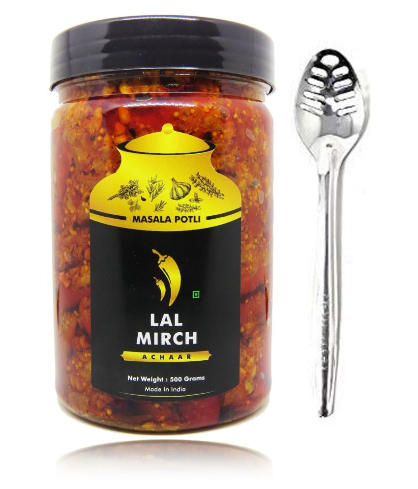     			Masala Potli Homemade Chopped Gujrati Lal Mirch Ka Achar & Spoon | Red Chilly Pickle Achaar Pickle 500 g