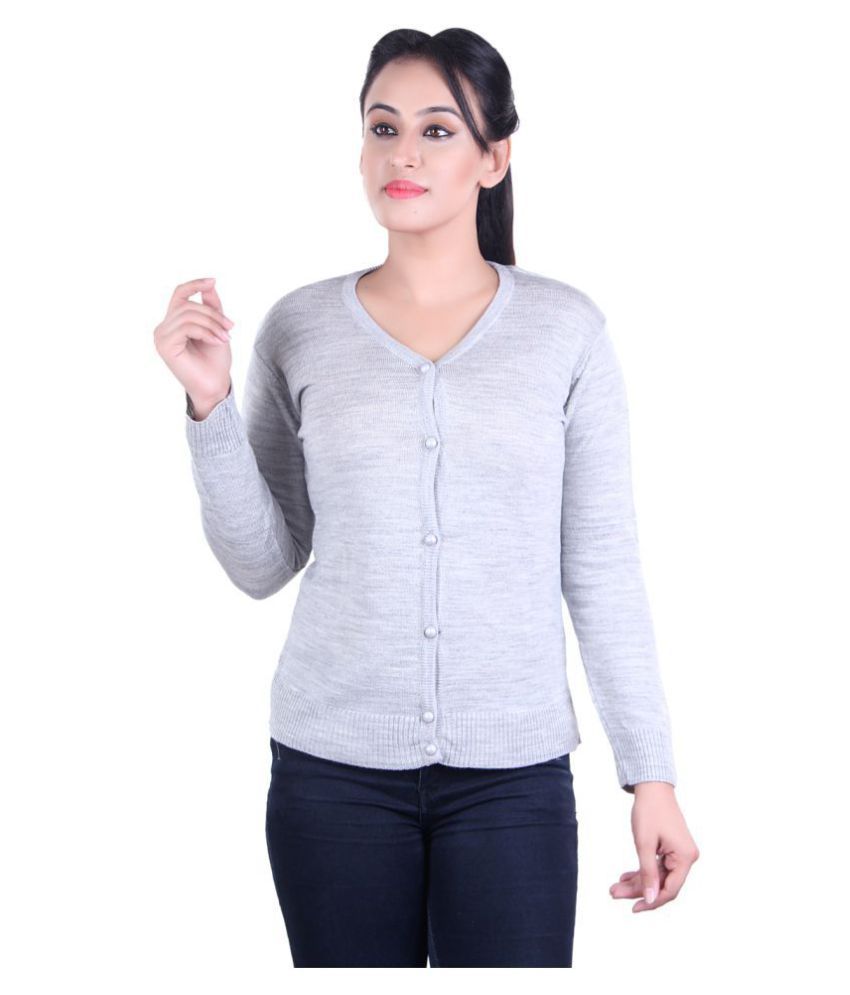     			Ogarti Acrylic Grey Buttoned Cardigans - Single