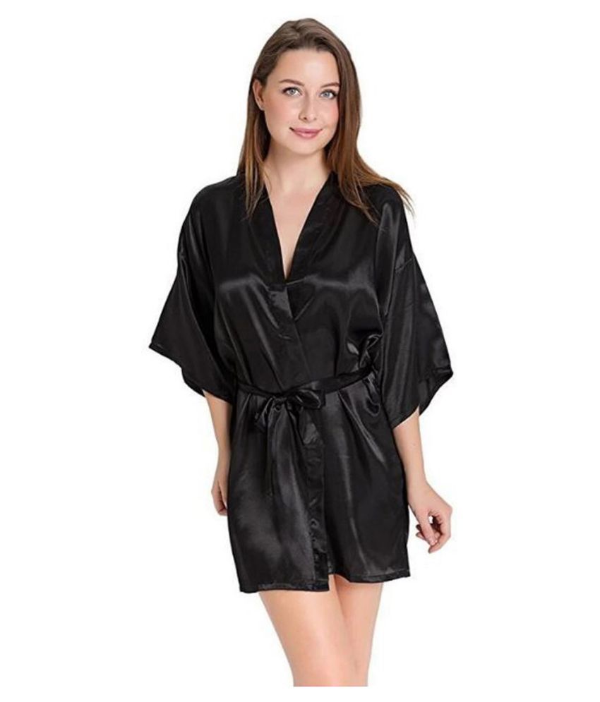     			CELOSIA Satin Robes - Black Single