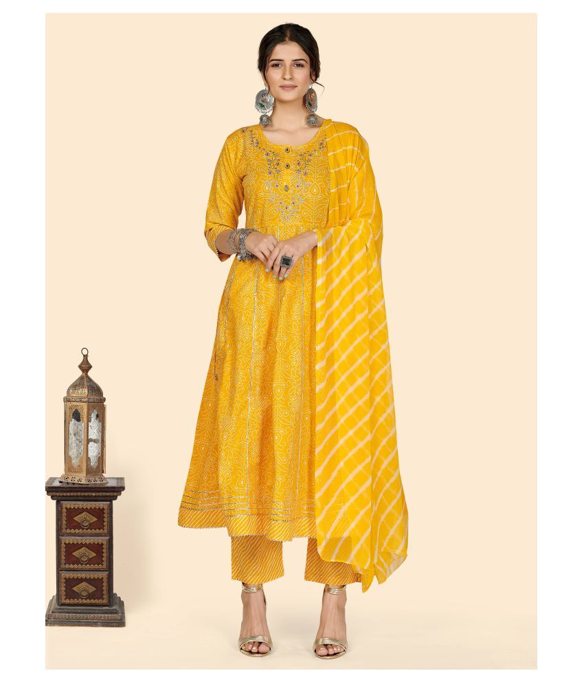     			Vbuyz - Yellow A-line Cotton Women's Stitched Salwar Suit ( Pack of 1 )