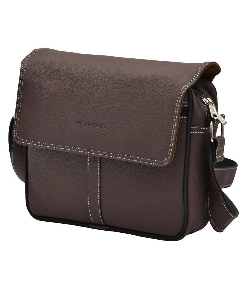     			AQUADOR - Brown Solid Messenger Bags